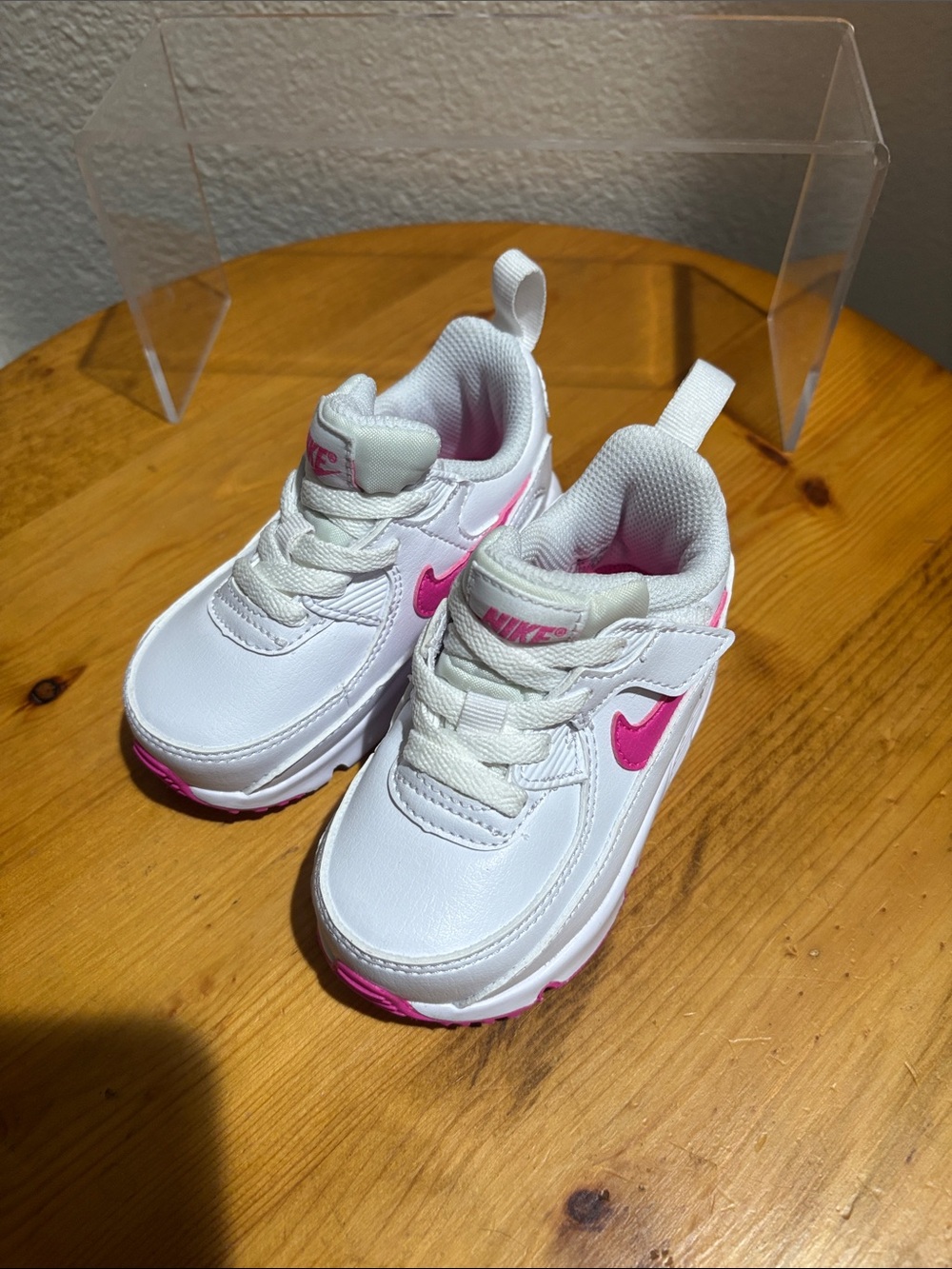 Nike Kids White and Pink Swoosh Sneakers 6C